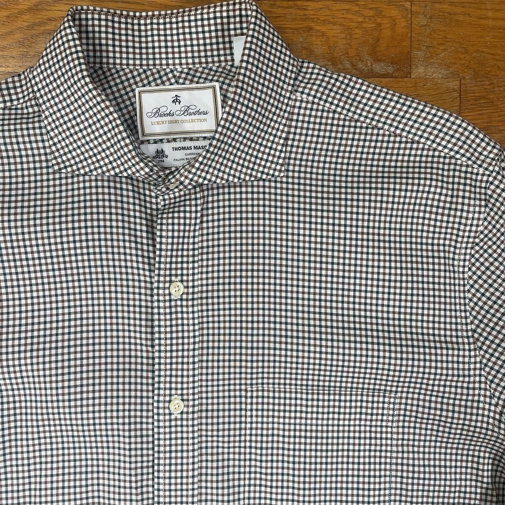 Brooks Brothers Thomas Mason Shirt Men 16/33 Super Fine Regular‎ Fit Plaid